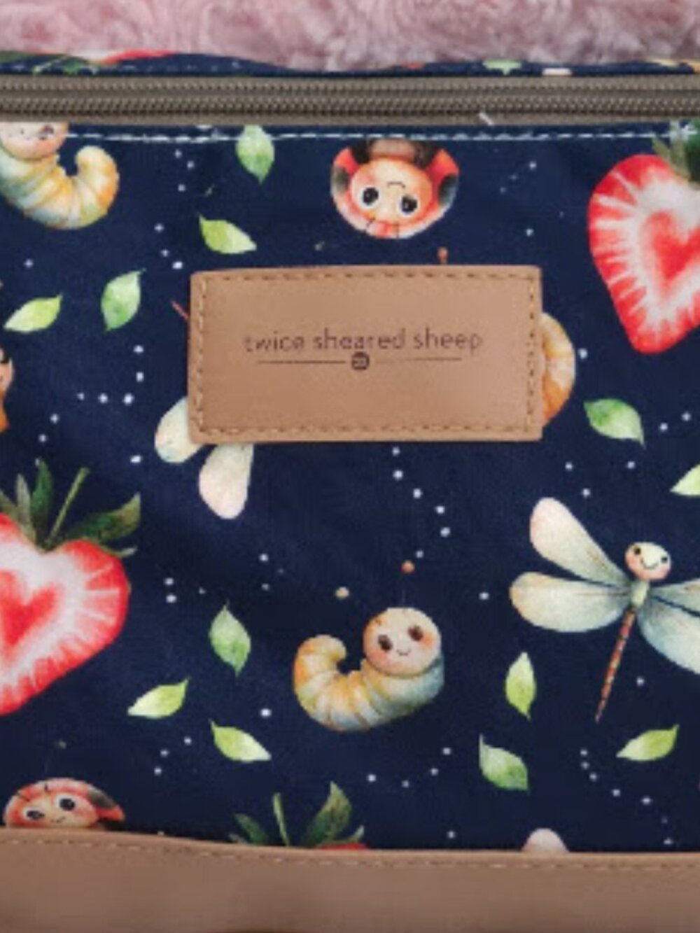 Twice Sheared Sheep Project Bag Wristlet Pouch Strawberry Snail Dragonfly